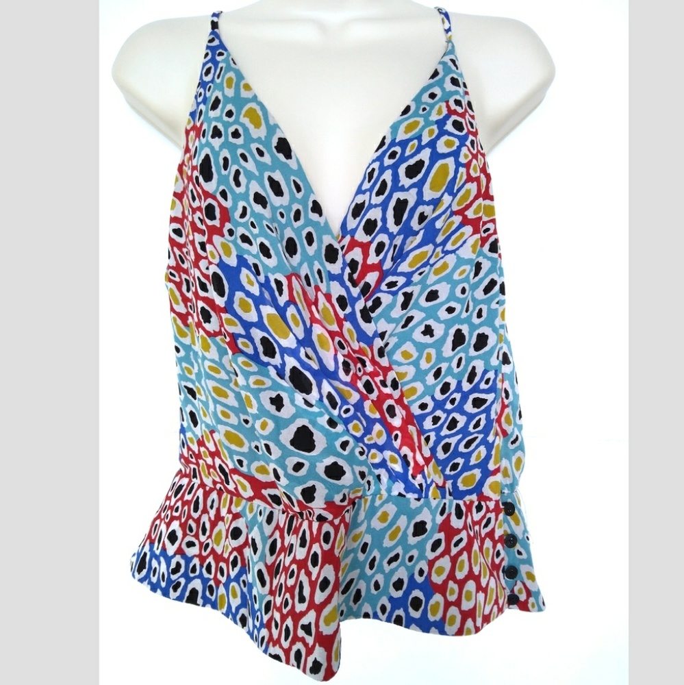 Trina Turk Silk Tank Top Sz 4 Peplum Buttons Red